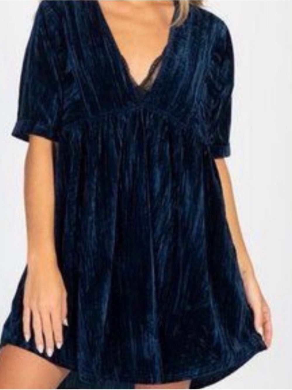 Natural Life Crushed Velvet V-Neck Babydoll Dress (Med)